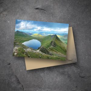 Red tarn striding edge greetings cards on slate