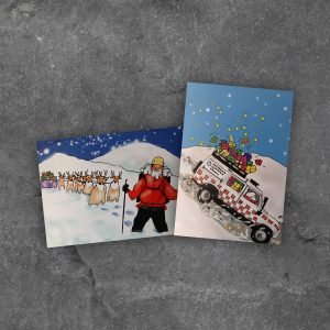 Mixed pack of cartoon greetings cards on slate