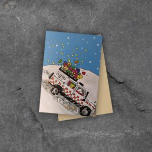 Parcel Rescue greetings card with envelope on slate